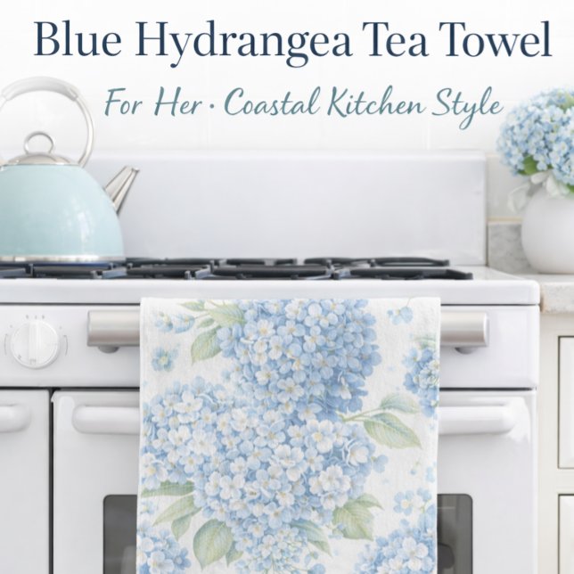 Blauer Hortensien Geschirrtücher Küsten Cottage Ge (Elegant blue hydrangea tea towel for coastal kitchens and thoughtful gifting)