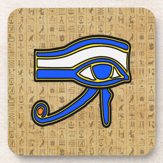 Blauer Horusauge auf Hieroglyphen Untersetzer (Vorderseite)