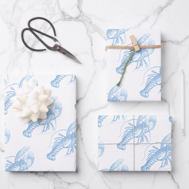 Blauer Hummer Geschenkpapier Set (Vorderseite)