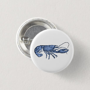 Blauer Hummer Retro Vintage Bild Pinback Button