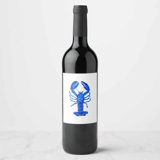 Blauer Hummer Weinetikett (Vorderseite)