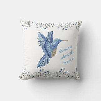 "Blauer Hummingvogel Stickereigeschenk Kissen