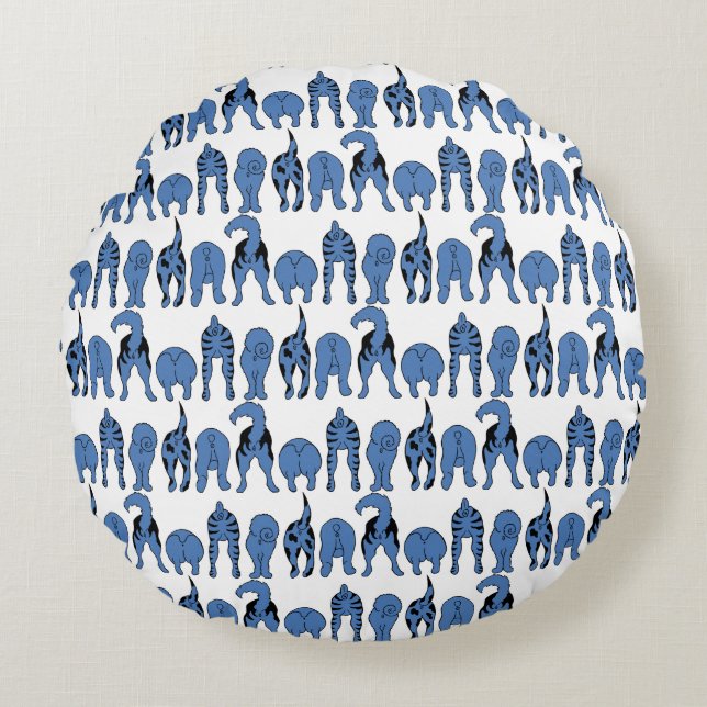 Blauer-Hund-Hintern-Muster Rundes Kissen (Vorderseite)