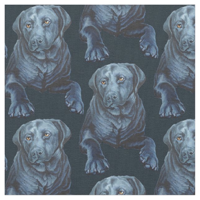 Blauer Hundemuster aus schwarzem Lab Stoff (Nahaufnahme)