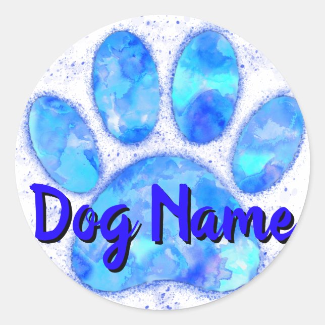 Blauer Hundepflaster mit Individuelle Name Runder Aufkleber (Vorderseite)