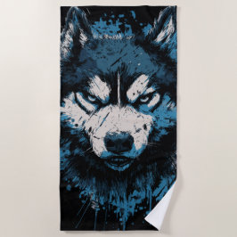 Blauer Husky-Strandtuch – Kühne Hundekunst Strandtuch