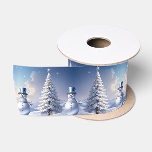 Blauer Hut Schneemann Weihnachtsbaum Feiertag Sati Satinband
