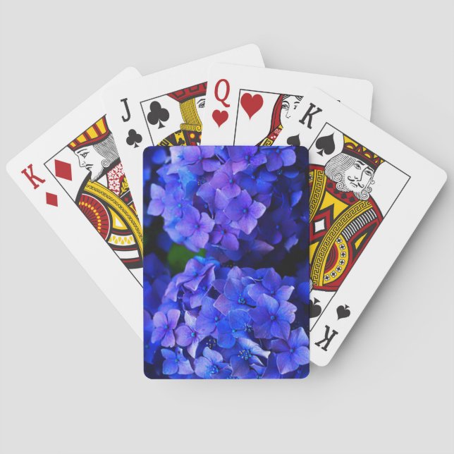 Blauer Hydrangea-Blumen-Designer Spielkarten (Rückseite)