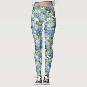 Blauer Hydrangea-Blumenmuster Leggings