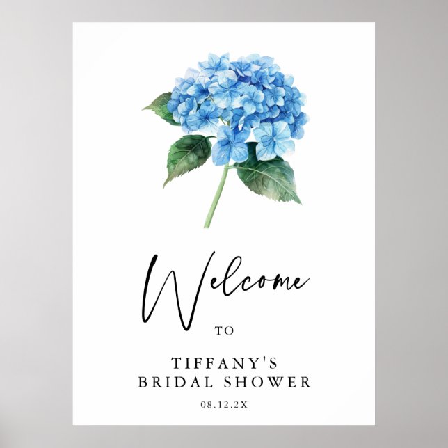 Blauer Hydrangea Brautparty Begrüßungszeichen Poster (Vorne)