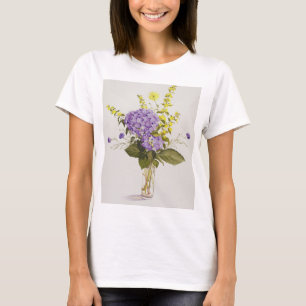 Blauer Hydrangea mit gelbem Felberich T-Shirt