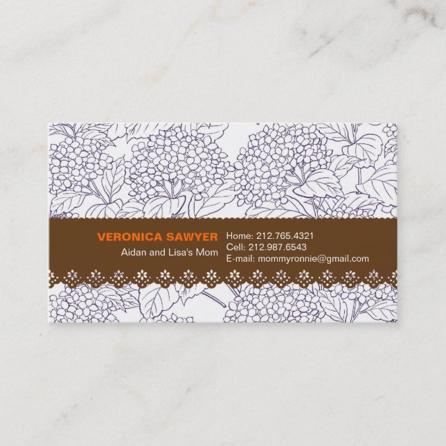 Blauer Hydrangea mit Spitze-Profil/Mama-Karte Telefonnummerkarte (Vorderseite)