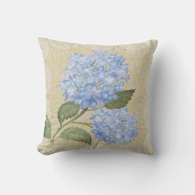 Blauer Hydrangea u. Vintages mit Blumenkissen der Kissen (Vorderseite)