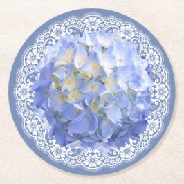 Blauer Hydrangea-weißer Runder Pappuntersetzer