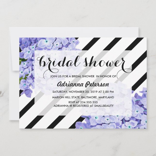 Blauer Hydrangeas Brautparty Einladung (Vorderseite)