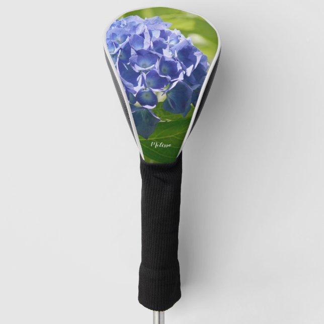 Blauer Hydrangee Floral Personalisiert Golf Headcover (Vorderseite)