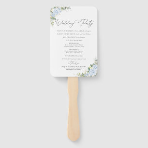 Blauer Hydrangeen-Blumen-Hochzeitsprogramm-Handfäc Fächer