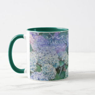 Blauer Hydrangeus Monogramm Namensschrift Tasse