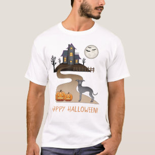 Blauer Iggy süßer Hund und Halloween Spukhaus T-Shirt