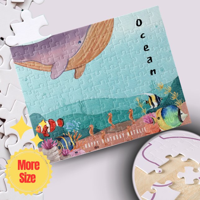 Blauer Illustrierter Ozean Personalisiert Minimali Puzzle (Blue Illustrated Ocean Personalized Minimalist Jigsaw Puzzle – Perfect Kids Gift & Family Fun 🧩)