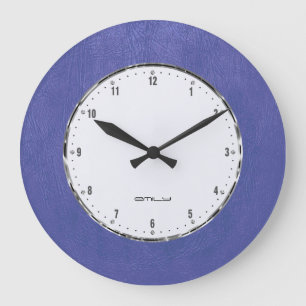 Blauer Imitat-Leder-Druck Große Wanduhr