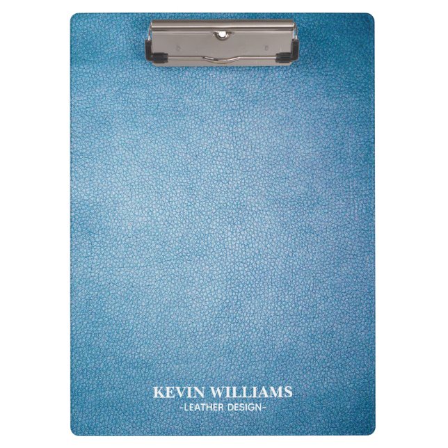 Blauer Imitat Leder Textur Monogramm Klemmbrett (Vorderseite)