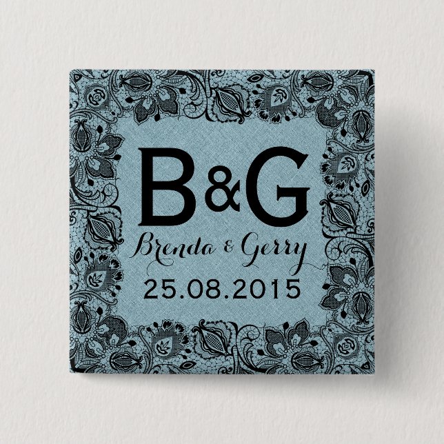 Blauer Imitat Liner und schwarzer Flurrahmen Button (Vorderseite)