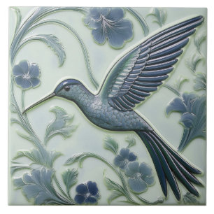 Blauer Imitat Relief Art Nouveau Hummingbird L Fliese