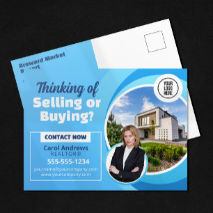 Blauer Immobilienmarktbericht Realtor & Broker Postkarte