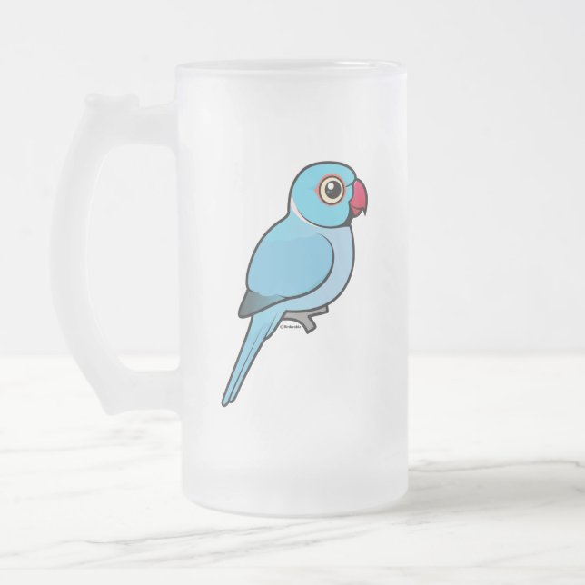 Blauer Inder Ringneck Mattglas Bierglas (Links)