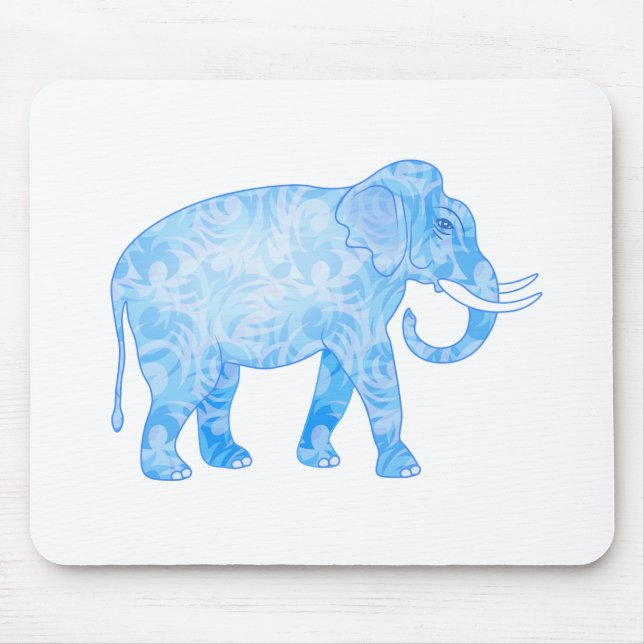 Blauer indischer Elefant mit extravagantem Muster Mousepad (Vorne)