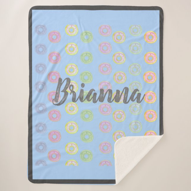 Blauer Individuelle Name Donut Sherpa Blanket Sherpadecke (Vorderseite)