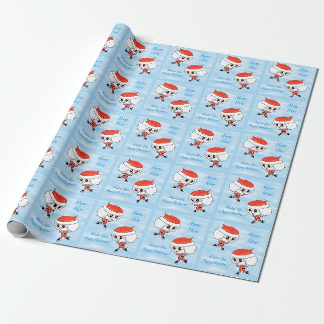 Blauer Individuelle Name, Eis Skaten Weihnachten Geschenkpapier (Ungerollt)
