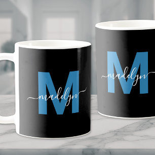 Blauer Initialname Monogramm Kaffeetasse