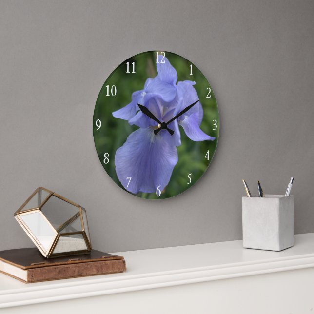 Blauer Iris-Blume-Uhr Große Wanduhr (Büro)