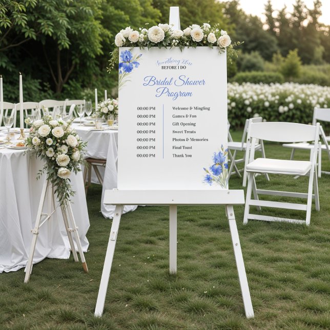 Blauer Iris-Something-Blue-Brautjungfernparty-Prog Poster (Blue Iris Something Blue Bridal Shower Program)