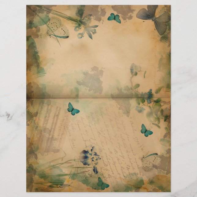 Blauer Iris und Vintager Schmetterling (Vorderseite)