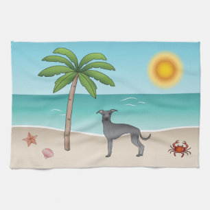 Blauer Italienischer Windhund am tropischen Sommer Geschirrtuch