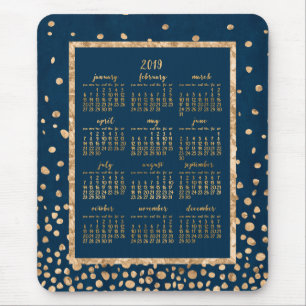 Blauer Jahreskalender 2019 Mauspads Gold Konfetti