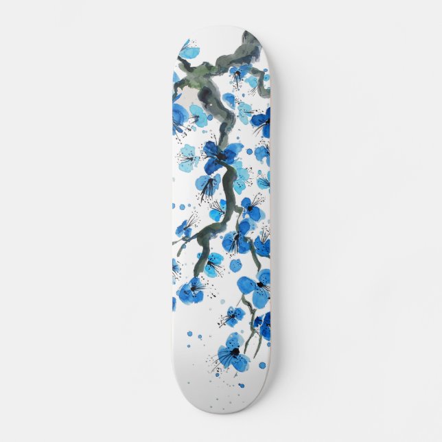 Blauer Japaner blüht Skateboard (Vorderseite)
