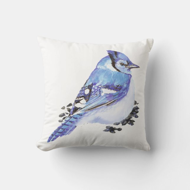 Blauer Jay-Vogel, Aquarellnatur, wild lebende Tier Kissen (Vorderseite)