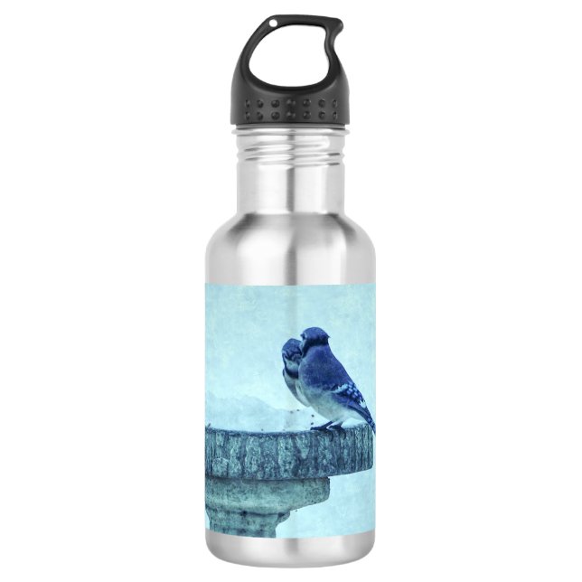 Blauer Jay Winter Füttre rostfreier Edelstahl Edelstahlflasche (Vorderseite)