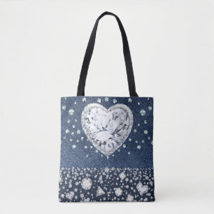 Blauer Jean Denim & Diamanten Bling Diamant Herz