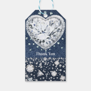 Blauer Jean Denim & Diamanten Bling Diamant Herz Geschenkanhänger