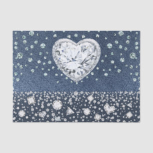 Blauer Jean Denim & Diamanten Bling Diamant Herz Seidenpapier