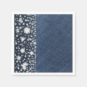 Blauer Jean Denim & Diamanten Glitzer Diamant Part Serviette