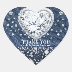 Blauer Jeans-Denim und Diamanten-Bling-Diamant-Her Herz-Aufkleber