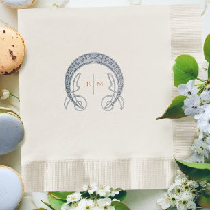 Blauer Jugendstil-Monogramm-Initialen Tischdekor Serviette