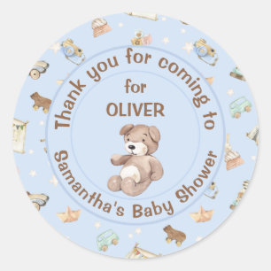 Blauer Junge Baby Shower Geschenk Runder Aufkleber