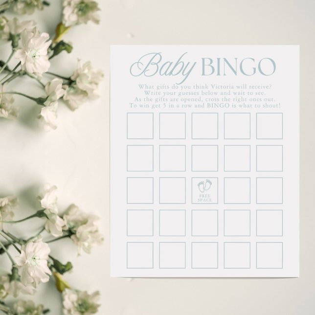 Blauer Junge Minimal Baby Shower Bingo Spiel (Von Creator hochgeladen)